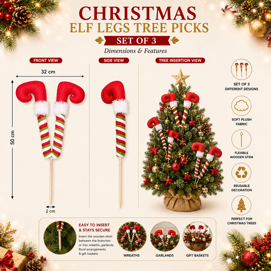 Christmas Elf Legs Tree Picks Set of 3 | Plush Tree Decorations