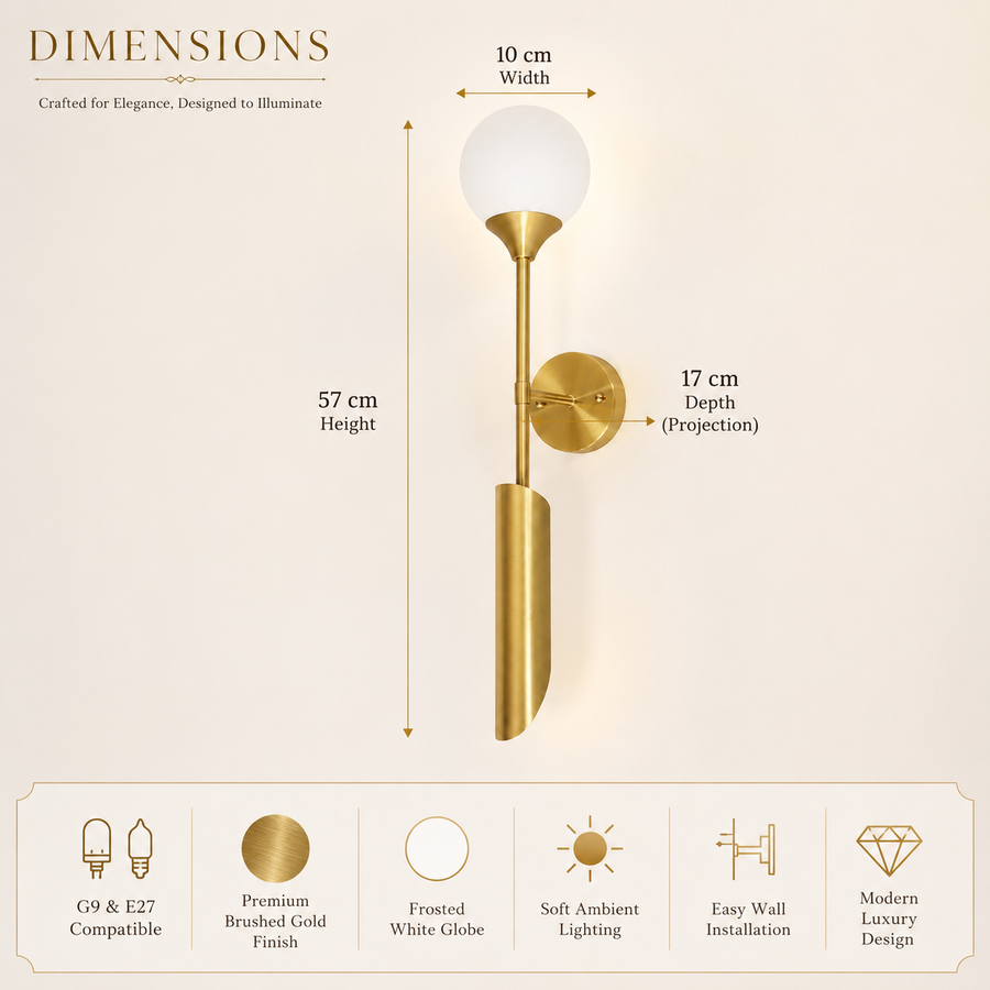 Long Frosted Glass metal Wall Light
