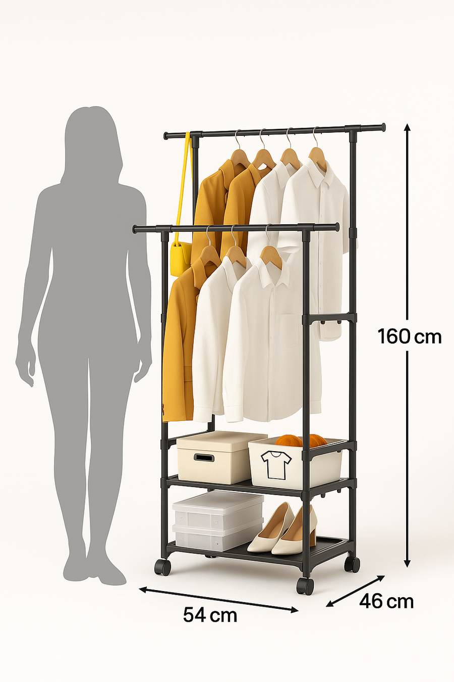 3 Tiers double hanger portable garment rack