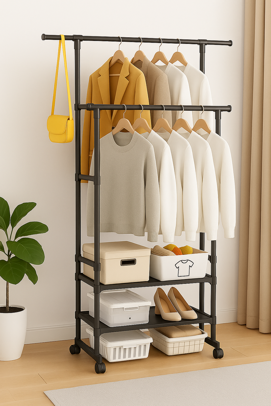 3 Tiers double hanger portable garment rack