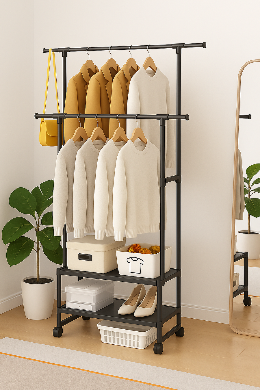 3 Tiers double hanger portable garment rack