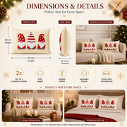 Christmas Gnome Cushion Set of 2 | Embroidered Holiday Decorative Throw Pillows | 45 × 30 cm
