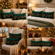 Christmas Tree Lumbar Cushion Set of 2 | Green Velvet Decorative Throw Pillows | 16 × 26 Inches