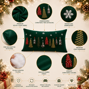 Christmas Tree Lumbar Cushion Set of 2 | Green Velvet Decorative Throw Pillows | 16 × 26 Inches