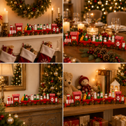 Wooden Christmas Toy Train with Santa & Snowmen | 38 cm Hand-Painted Tabletop Decoration