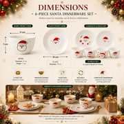 Christmas Santa Ceramic Dinnerware Set | 6-Piece Bowl & Plate Set | Festive Christmas Tableware