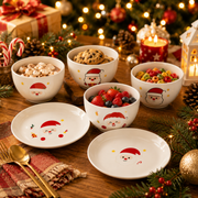 Christmas Santa Ceramic Dinnerware Set | 6-Piece Bowl & Plate Set | Festive Christmas Tableware