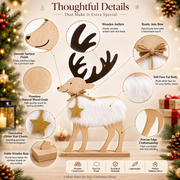 Wooden Christmas Reindeer Table Decoration | Faux Fur Rustic Holiday Décor