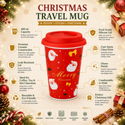 Christmas Ceramic Travel Mug with Silicone Lid | 400 ml Reusable Coffee Cup | Merry Christmas Design