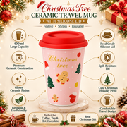 Christmas Tree Ceramic Travel Mug with Silicone Lid | 400 ml Reusable Coffee Cup