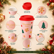Christmas Tree Ceramic Travel Mug with Silicone Lid | 400 ml Reusable Coffee Cup
