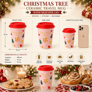 Christmas Tree Ceramic Travel Mug with Silicone Lid | 400 ml Reusable Coffee Cup