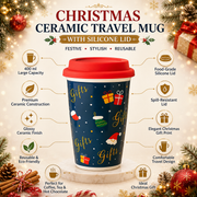 Christmas Ceramic Mug with Red Silicone Lid – 400 ml Coffee & Tea Cup