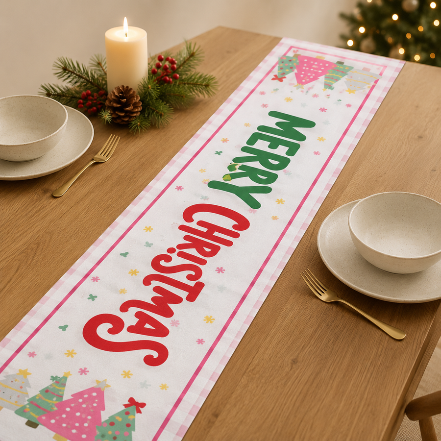 Christmas Table Runner – Merry Christmas Printed Holiday Table Decoration (170 × 34 cm)