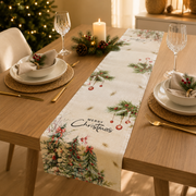 Christmas Table Runner – Watercolor Forest Print | Premium Fabric | 179 × 33 cm