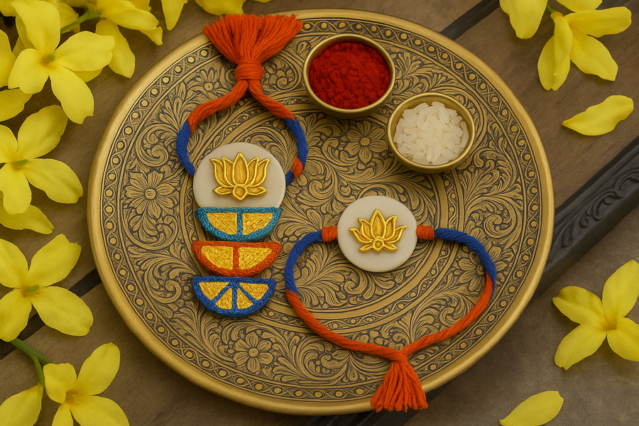 Sunlit lotus Rakhi and Lumba set