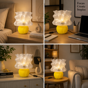 Coral Tree Modern Designer Table Lamp with Artistic Wavy Shade, E27 Bulb Holder, Decorative Yellow Ribbed Base & Inline ON/OFF Switch