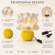 Coral Tree Modern Designer Table Lamp with Artistic Wavy Shade, E27 Bulb Holder, Decorative Yellow Ribbed Base & Inline ON/OFF Switch