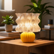 Coral Tree Modern Designer Table Lamp with Artistic Wavy Shade, E27 Bulb Holder, Decorative Yellow Ribbed Base & Inline ON/OFF Switch