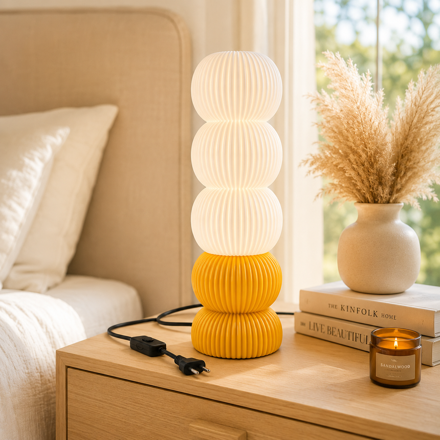 Modern Ribbed Table Lamp with E27 Bulb Holder | Decorative Sculptural Bedside Lamp