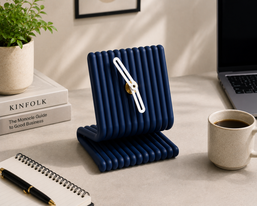 Coral Tree Modern Table Clock | Ribbed Design Desk Clock | Yellow Decorative Clock