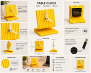 Coral Tree Modern Table Clock | Ribbed Design Desk Clock | Yellow Decorative Clock