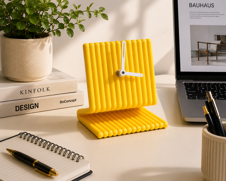 Coral Tree Modern Table Clock | Ribbed Design Desk Clock | Yellow Decorative Clock