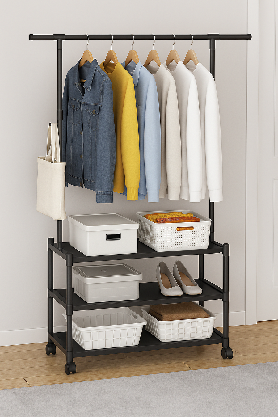 3 Tiers double hanger portable garment rack