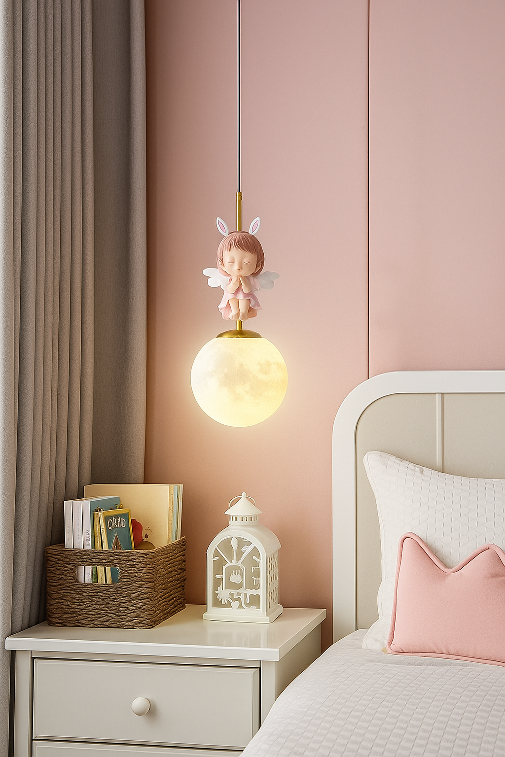 Resin Angel Pendant Children's Room Light Gold Nordic Mini Long Hanging Ceiling Lamp