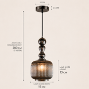 Luxury Smoke Grey Ribbed Glass Pendant Light with Decorative Glass Spheres | E27 Hanging Ceiling Lamp
