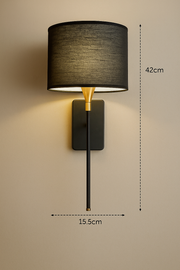Modern Black & Gold Wall Light with Fabric Shade for Bedroom, Living Room & Hallway – Elegant Wall Lamp for Ambient Lighting