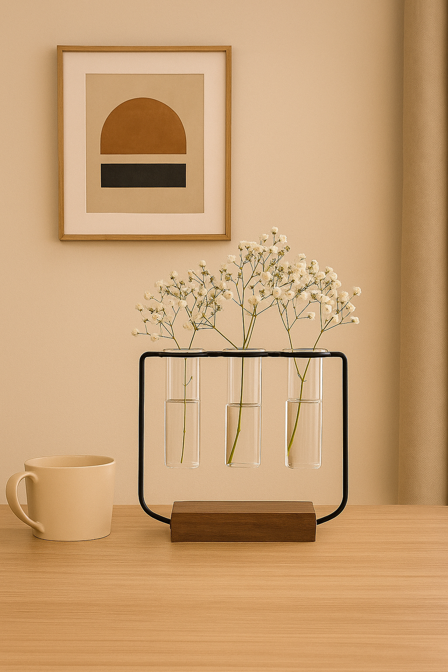 Wooden Plant Pot, 3 Glass Tubes Plant
