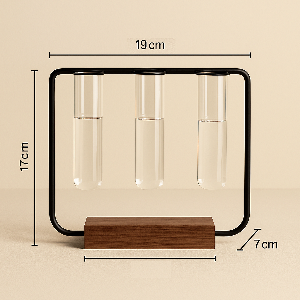 Wooden Plant Pot, 3 Glass Tubes Plant