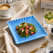 Coral Tree Scalloped Ceramic Square Plate | Decorative Serving Plate | 3 Size Options Blue