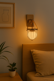 Gold-Toned Antique Finished Armed Cage Wall light