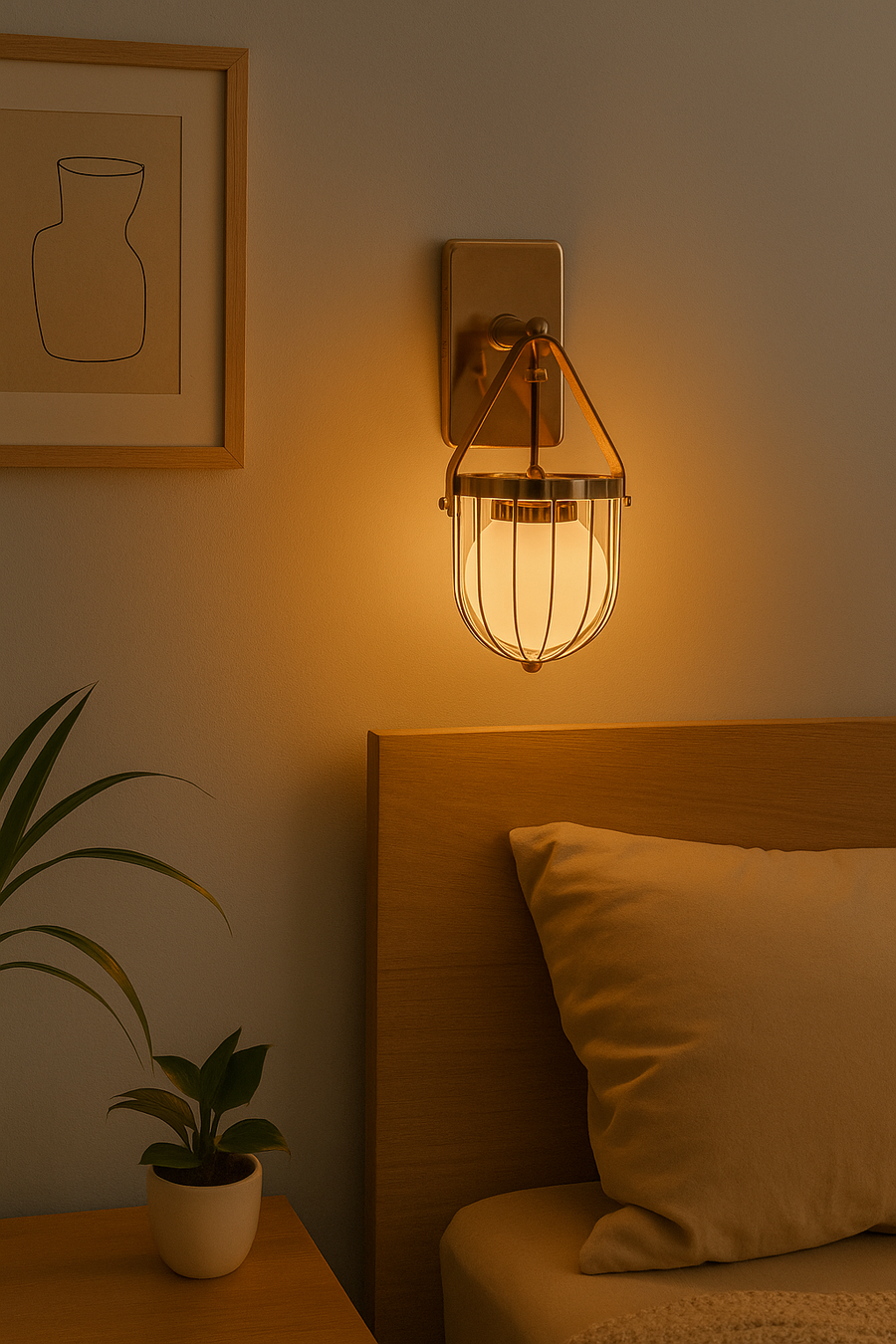 Gold-Toned Antique Finished Armed Cage Wall light