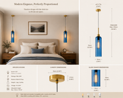 Modern Glass Pendant Light with Gold Finish & T30 Bulb | Adjustable Hanging Ceiling Light (41 cm Shade)