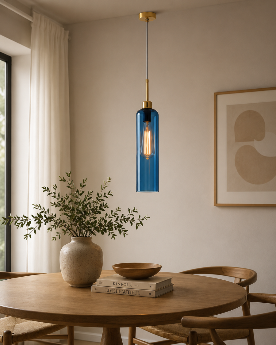 Modern Glass Pendant Light with Gold Finish & T30 Bulb | Adjustable Hanging Ceiling Light (41 cm Shade)