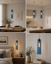 Modern Glass Pendant Light with Gold Finish & T30 Bulb | Adjustable Hanging Ceiling Light (41 cm Shade)
