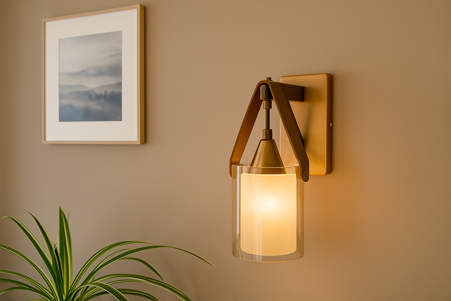 Gold-Toned Antique Finished Armed Glass Wall light