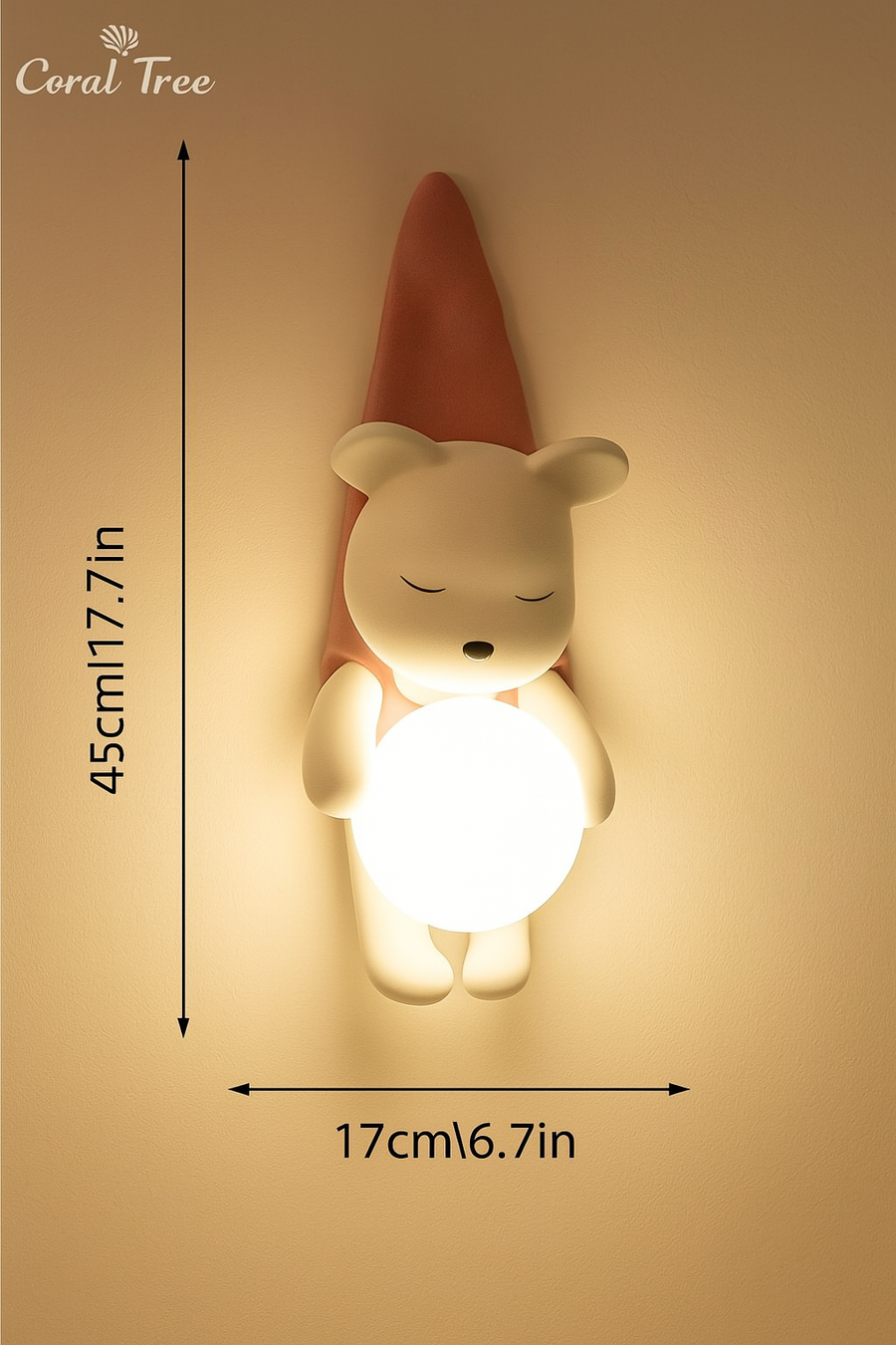 CORAL TREE Cartoon Wall Light, LED Wall Light for Kids Room, Little Bear Wall Light, Cute Wall Light, 8W 3000K Hardwired Wall Light for Kids Room, Nursery