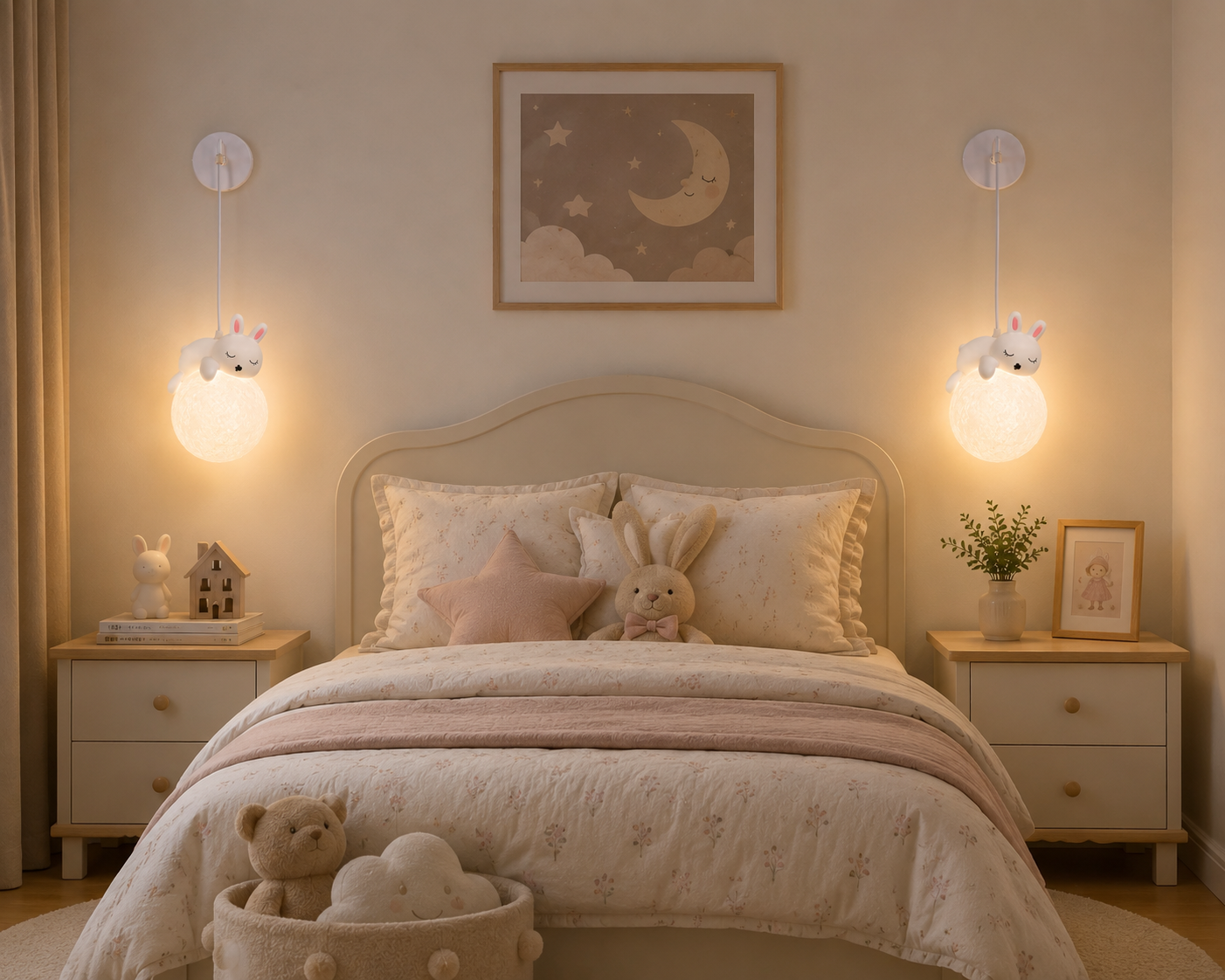 Coral Tree Rabbit Moon Pendant Light for Kids Room | Cute Bunny Hanging Ceiling Lamp | Resin & Acrylic Moon Light | G9 Bulb Included | Adjustable Hanging Wire | Nursery & Bedroom Decor
