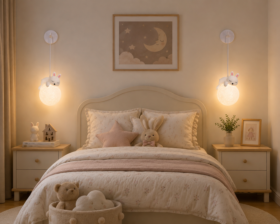 Coral Tree Rabbit Moon Pendant Light for Kids Room | Cute Bunny Hanging Ceiling Lamp | Resin & Acrylic Moon Light | G9 Bulb Included | Adjustable Hanging Wire | Nursery & Bedroom Decor