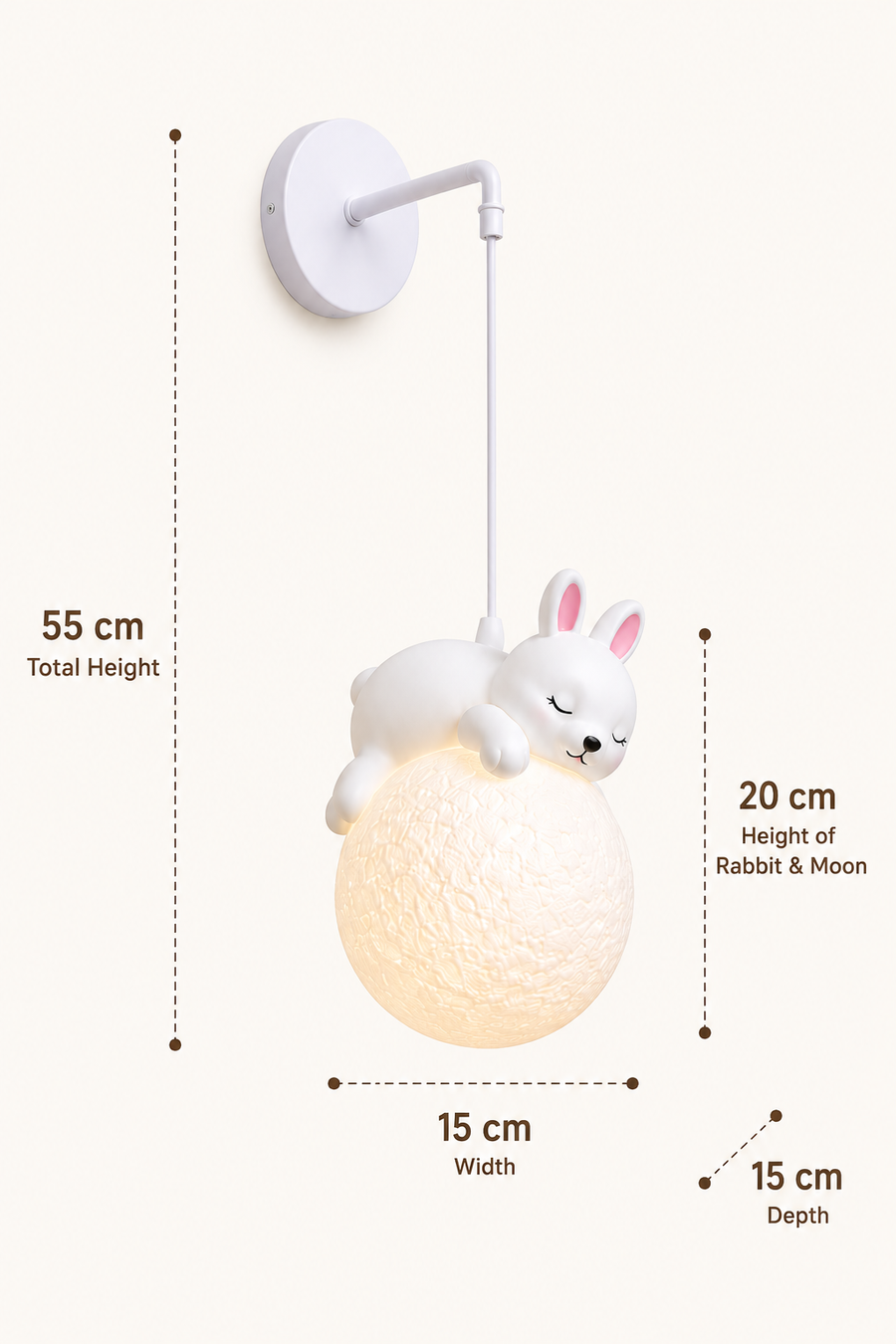 Coral Tree Rabbit Moon Wall Hanging Light for Kids Room | Cute Bunny Moon Lamp | Resin & Acrylic Decorative Wall Light | Warm Ambient Lighting | 55 cm Height | G9 Bulb Included