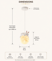 Coral Tree Rabbit Moon Pendant Light for Kids Room | Cute Bunny Hanging Ceiling Lamp | Resin & Acrylic Moon Light | G9 Bulb Included | Adjustable Hanging Wire | Nursery & Bedroom Decor
