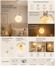Coral Tree Rabbit Moon Pendant Light for Kids Room | Cute Bunny Hanging Ceiling Lamp | Resin & Acrylic Moon Light | G9 Bulb Included | Adjustable Hanging Wire | Nursery & Bedroom Decor