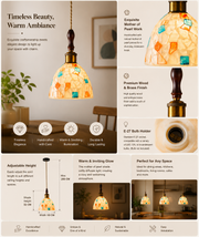 Coral Tree Handcrafted Mother of Pearl Pendant Light for Dining Room, Kitchen & Café | Premium Wooden Top with Antique Brass Finish | E-27 Holder | Adjustable Hanging Light | 16 CM