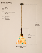 Coral Tree Handcrafted Mother of Pearl Pendant Light for Dining Room, Kitchen & Café | Premium Wooden Top with Antique Brass Finish | E-27 Holder | Adjustable Hanging Light | 16 CM