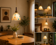 Coral Tree Handcrafted Mother of Pearl Pendant Light for Dining Room, Kitchen & Café | Premium Wooden Top with Antique Brass Finish | E-27 Holder | Adjustable Hanging Light | 16 CM