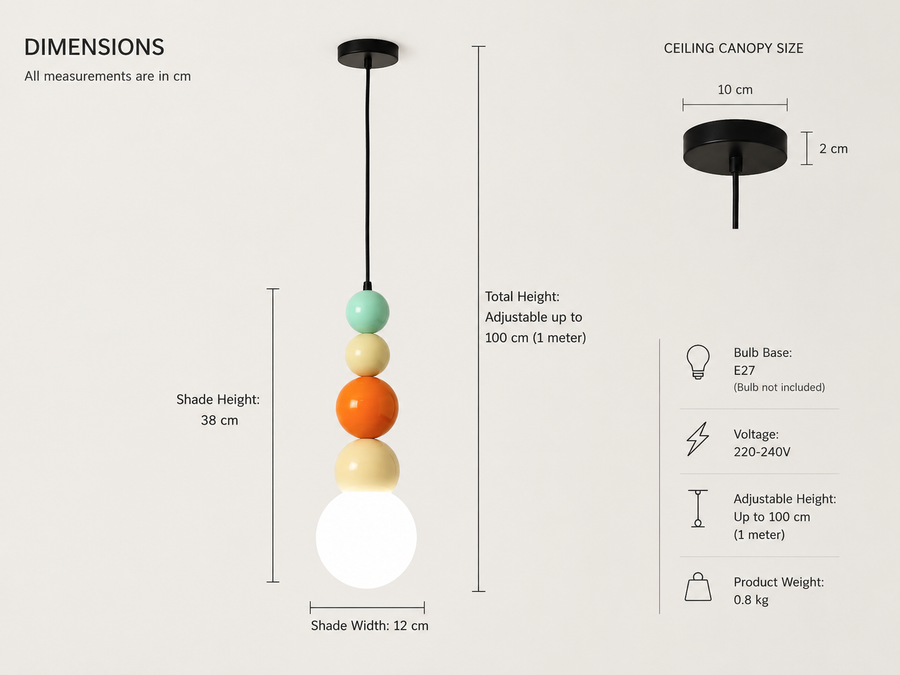 Modern Colorful Glass Pendant Light | Stacked Globe Hanging Lamp | Adjustable Height Ceiling Light
